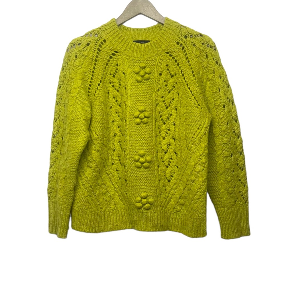 J. Crew Lime Green Pointelle Knit Sweater Size Large
